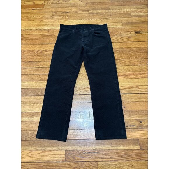 Uniqlo Mens Slim Fit Corduroy Pants Sz 32 32x28 Black Flat Front Cotton Trouser - Picture 1 of 7
